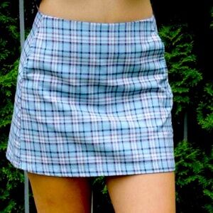 Urban Outfitters Blue And Pink Plaid Mini
Skirt